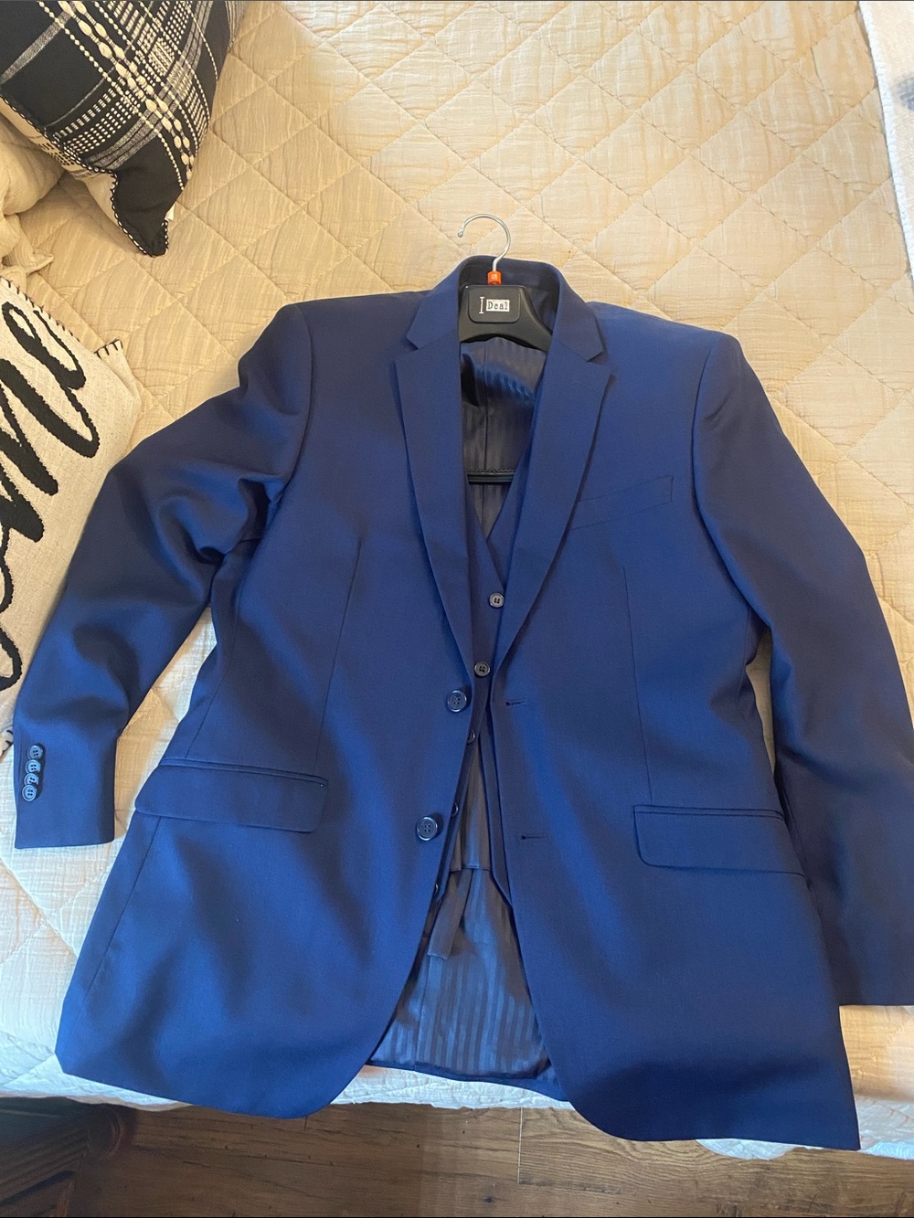 Men's Blue Two-Button Suit Jacket 40L with Vest and Pants IDeal brand 36